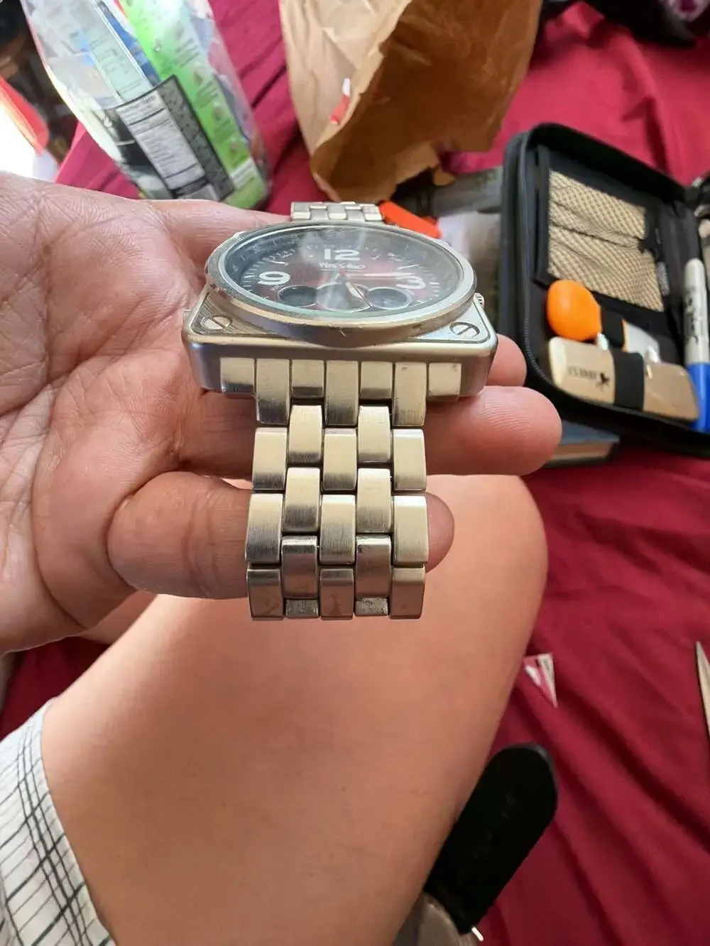 Mossimo Heavy Case Square Analog Digital Stainless Steel Mens Watch